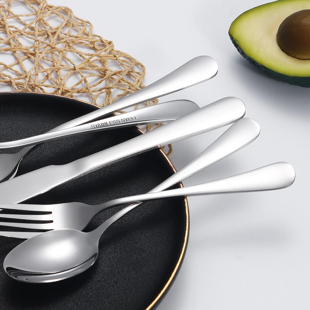Silverware Set 20 Piece Stainless Steel Flatware Set Silverware Utensils for 4 People Includes Forks Knives Spoons & Salad Forks Dishwasher Safe Durable Tableware for Home Restaurant or Outdoor Use