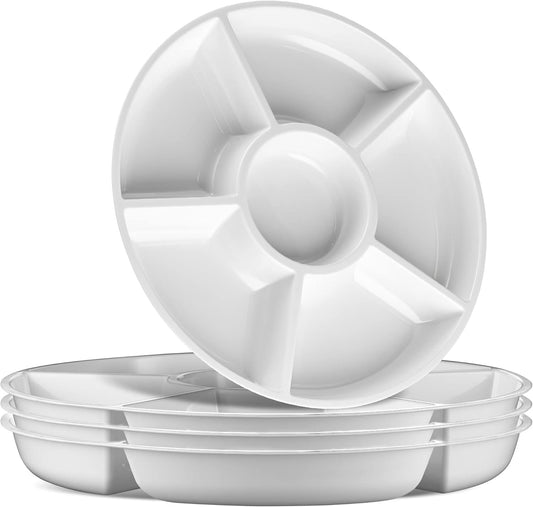 Plasticpro 6 Sectional Round Plastic Serving Tray/Platter (2, White)