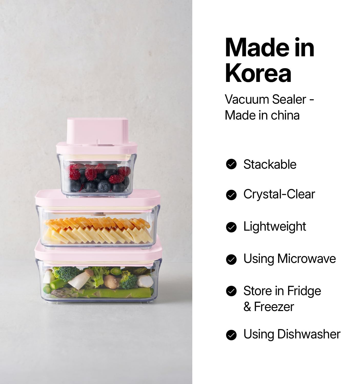 Premium Airtight Food Storage Containers ROSE 8P/SET, 6pcs Container, 1pcs Water Pitcher and Vacuum Sealer. Patented Double Silicone Lining, 100% Leak Proof, BPA-FREE