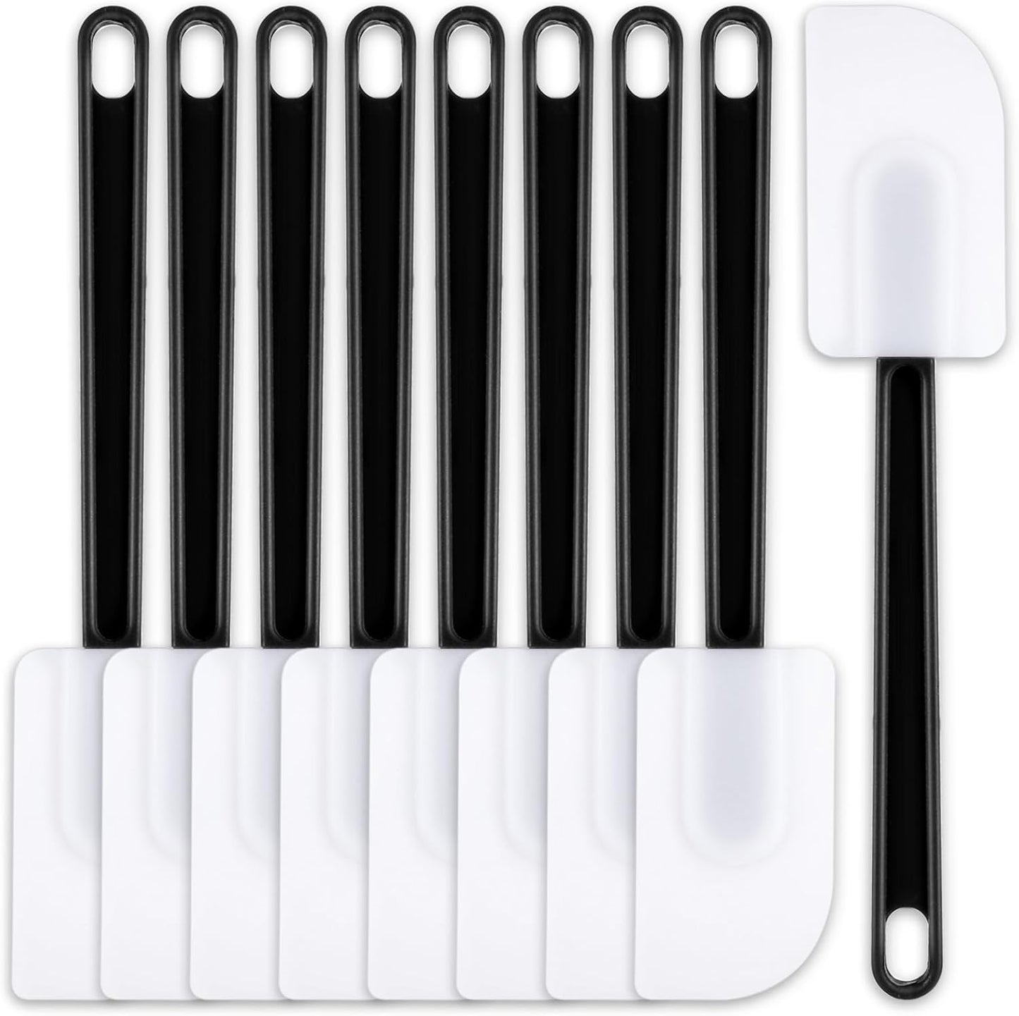 Dandat 9 Pcs Silicone Rubber Spatula, Commercial Spatula 500 Fahrenheit Heat Resistant, Non Stick Heavy Duty Scraper for Kitchen Cook Mix Fry Spread Bake, Dishwasher Safe (Black and White,10 Inch)
