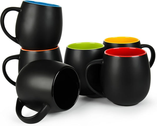20oz ceramic Coffee Mug Sets Matte Black Porcelain Mug Multiple colors Cups for Coffee, Tea, Juice, Cocoa Set of 6 (20oz)