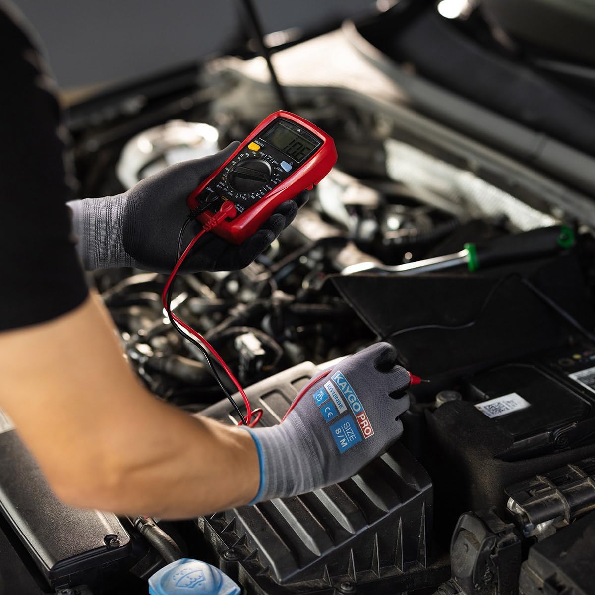 KAYGO Safety Work Gloves MicroFoam Nitrile Coated, 12 Pairs KG18NB,Seamless Knit Nylon Glove with full fingers Touchscreen, Ideal for General Purpose,Automotive, Black,L