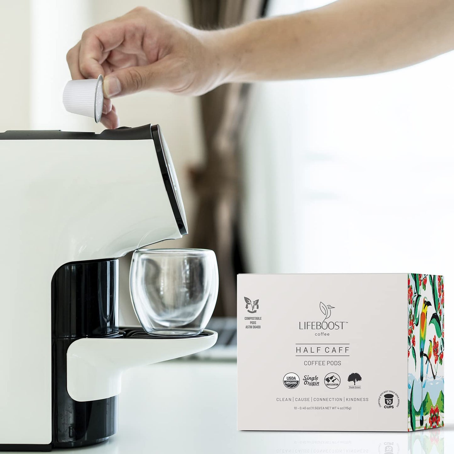 Lifeboost Half Caff Coffee K Cups - Low Acid Half Caff Coffee Pods - Single Origin Non-GMO Mold Free Pods Compatible with Keurig & Keurig 2 - No Mycotoxins or Pesticides - 10 Count