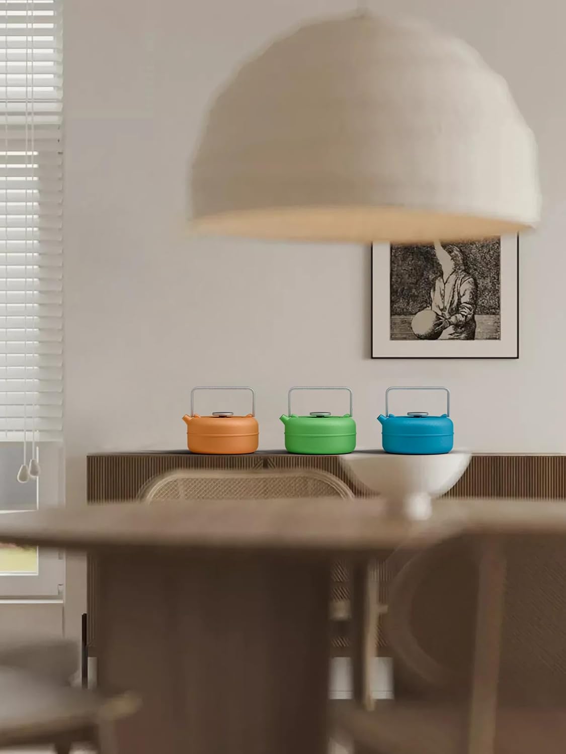 Toptier Teapot with Removable Infuser, Cast Iron Tea Kettle Stovetop Safe, Solid Geometry Cylinder Design Tea Pot Coated with Enameled Interior for 27 Ounce (800 ml), Yellow to Orange