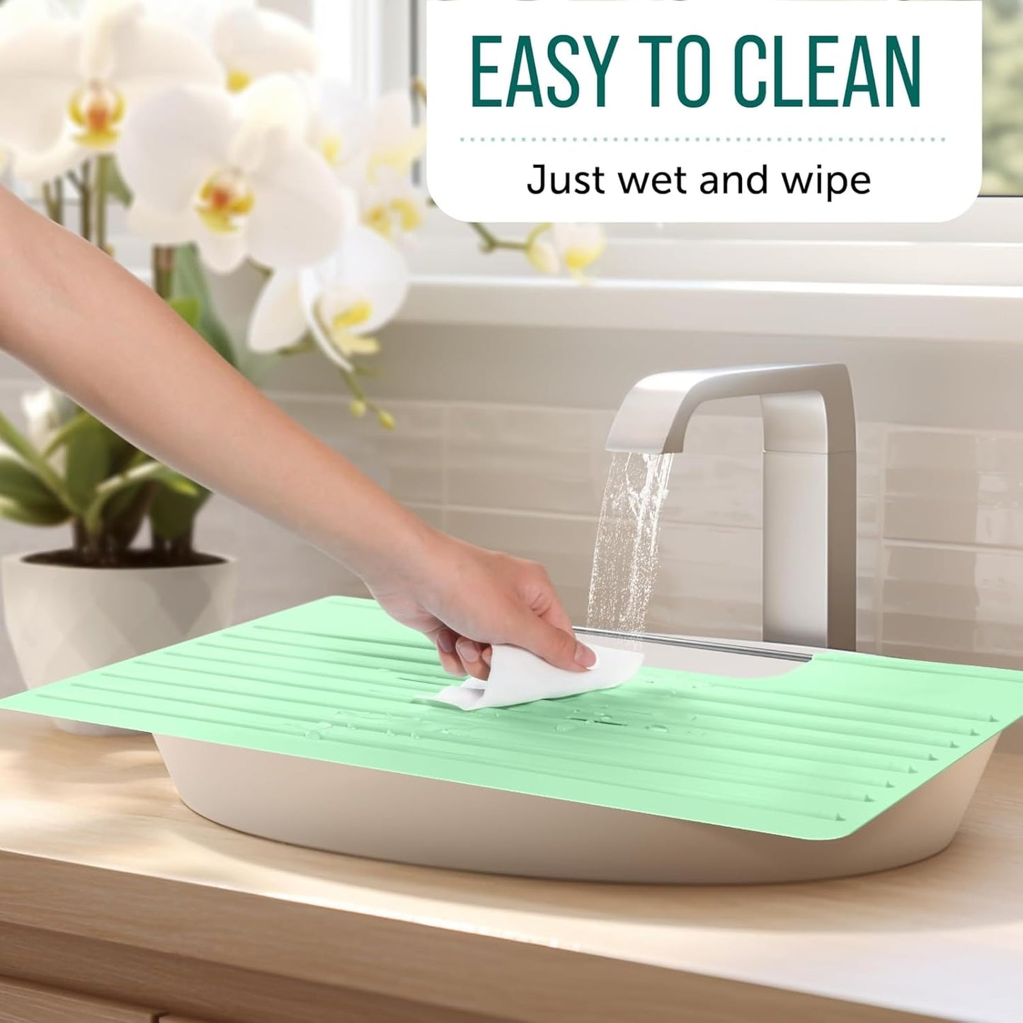 Maplefield Bathroom Sink Cover for Counter Space, Heat Resistant Silicone Sink Mat for Your Beauty Routine, Small Bathroom Space Saver Sink Cover for Makeup (Mint Large, 22 x 2 x 2 Inches)