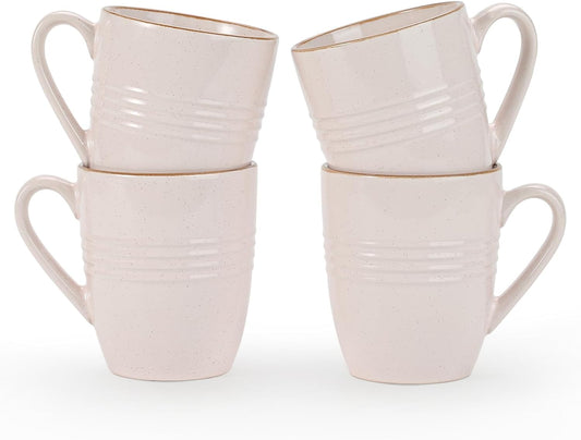 famiware Jupiter Coffee Mugs Set of 4, 14 OZ Coffee Mug, Microwave and Dishwasher Safe, Coffee Cups with Handle for Coffee, Tea, Cocoa, Milk, Light Pink