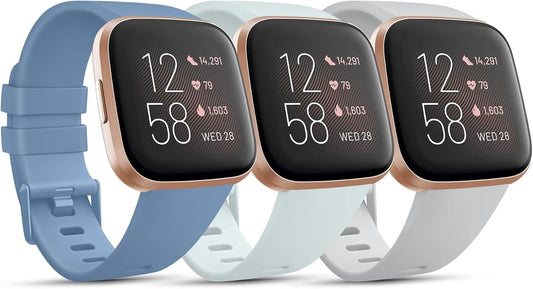 3 Pack Sport Bands Compatible with Fitbit Versa Bands, Classic Soft Sport Replacement Wristbands for Fitbit Versa 2 Smart Watch Women Men