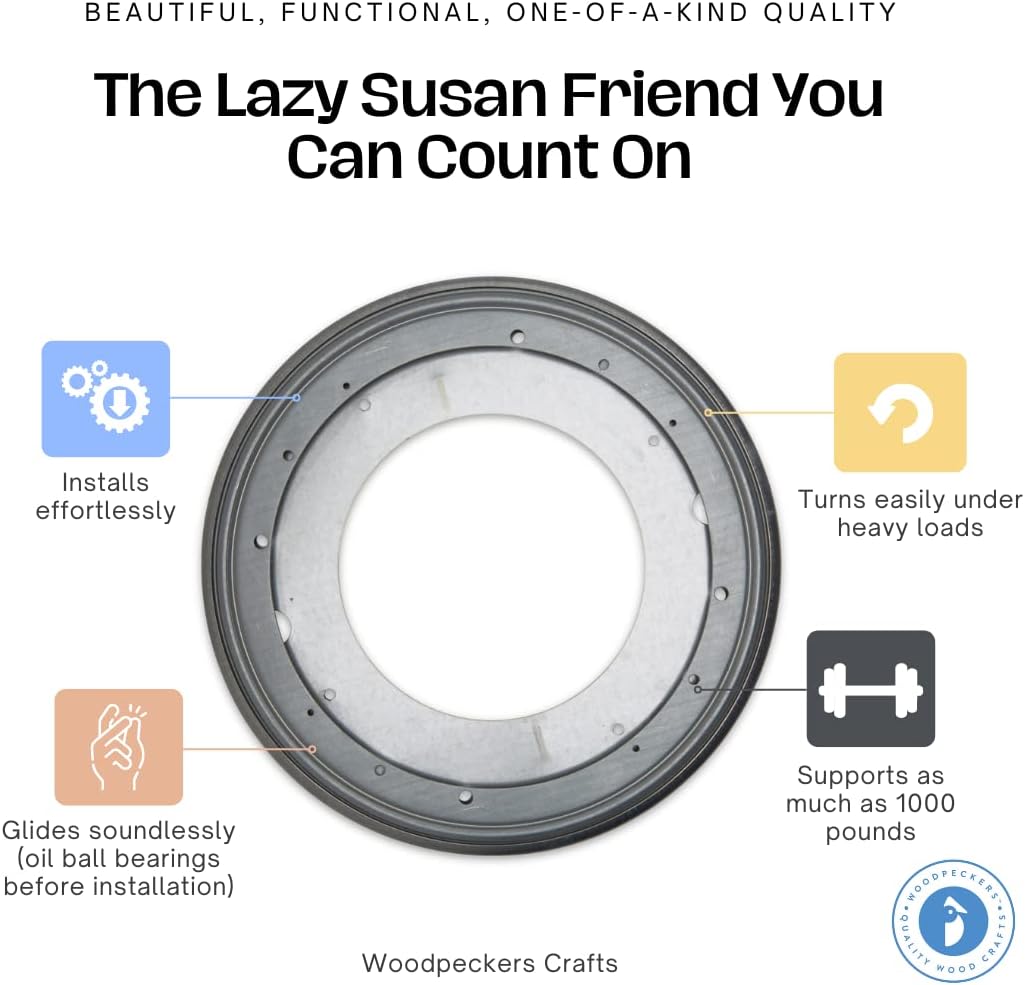 Lazy Susan Hardware, 12 inch, 1,000 lbs. Load Capacity, Pack of 5 Steel Lazy Susan Turntable Ball Bearing, by Woodpeckers