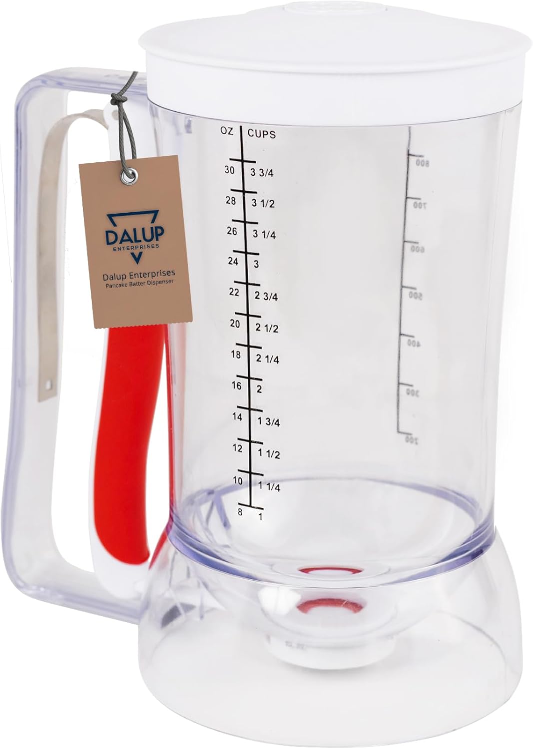 Kid Friendly Mess Free Pancake Cupcake Batter Dispenser Squeeze Handle for Precise Portion Control, Great for Waffles, Crepes | 4 Cup Capacity (White)