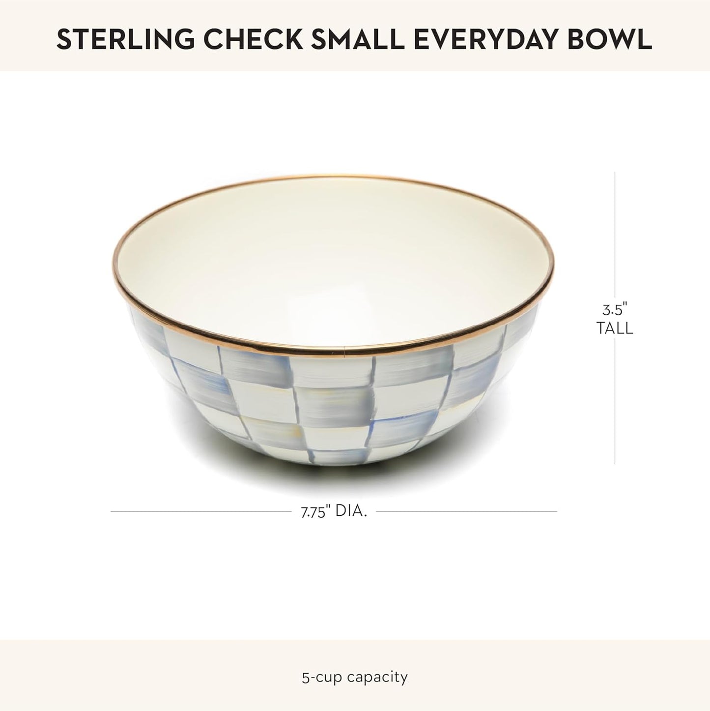 MACKENZIE-CHILDS Enamel Everyday Bowl, Serving Bowl for Entertaining, Small, Gray-and-White Sterling Check, Set of 1