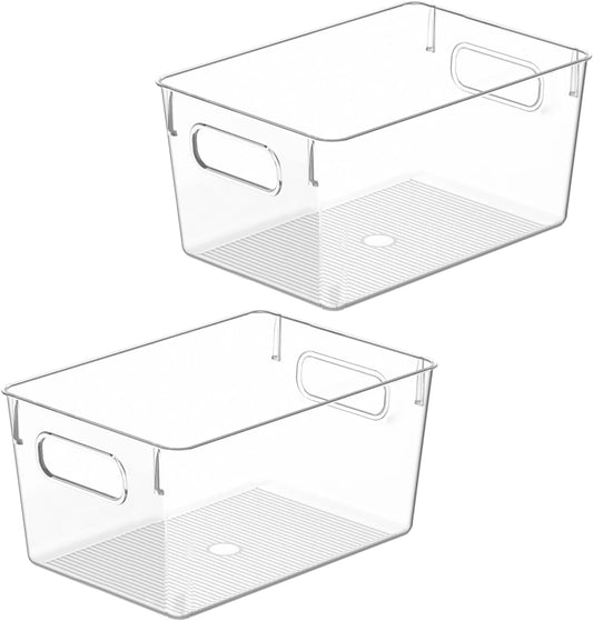 Clear Plastic Storage Bins, Pantry Organizers and Storage Containers Fridge Organizer Bins for Organizing Kitchen Cabinet Organizer Bin Bathroom Freezer Refrigerator Organization