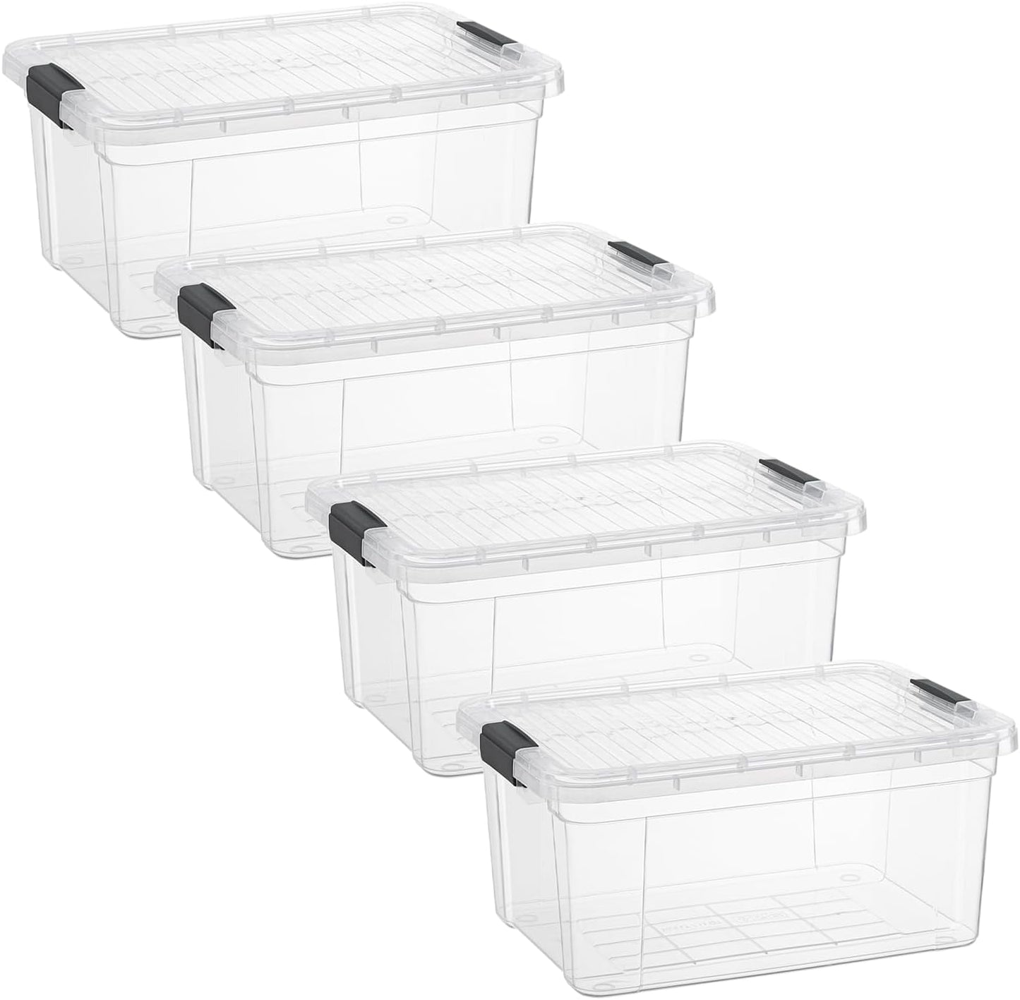 Superio Clear Storage Boxes with Lids, 11 Quart Plastic Container Bins for Organizing, Stackable Crates, BPA Free, Non Toxic, Odor Free, Organizers for Home, Office and Dorm, 4 Pack