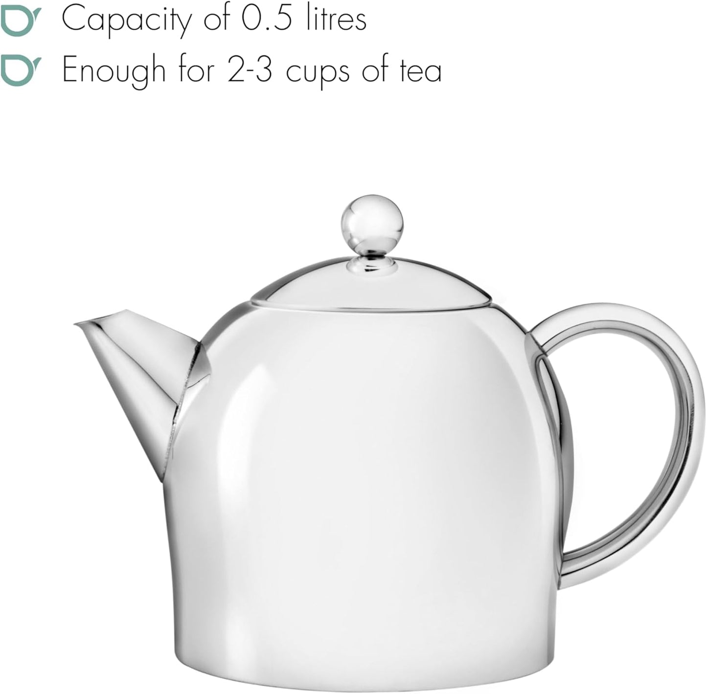 Santhee Double Walled Teapot, 0.5-Liter Stainless Steel Glossy Finish with Glossy Accents