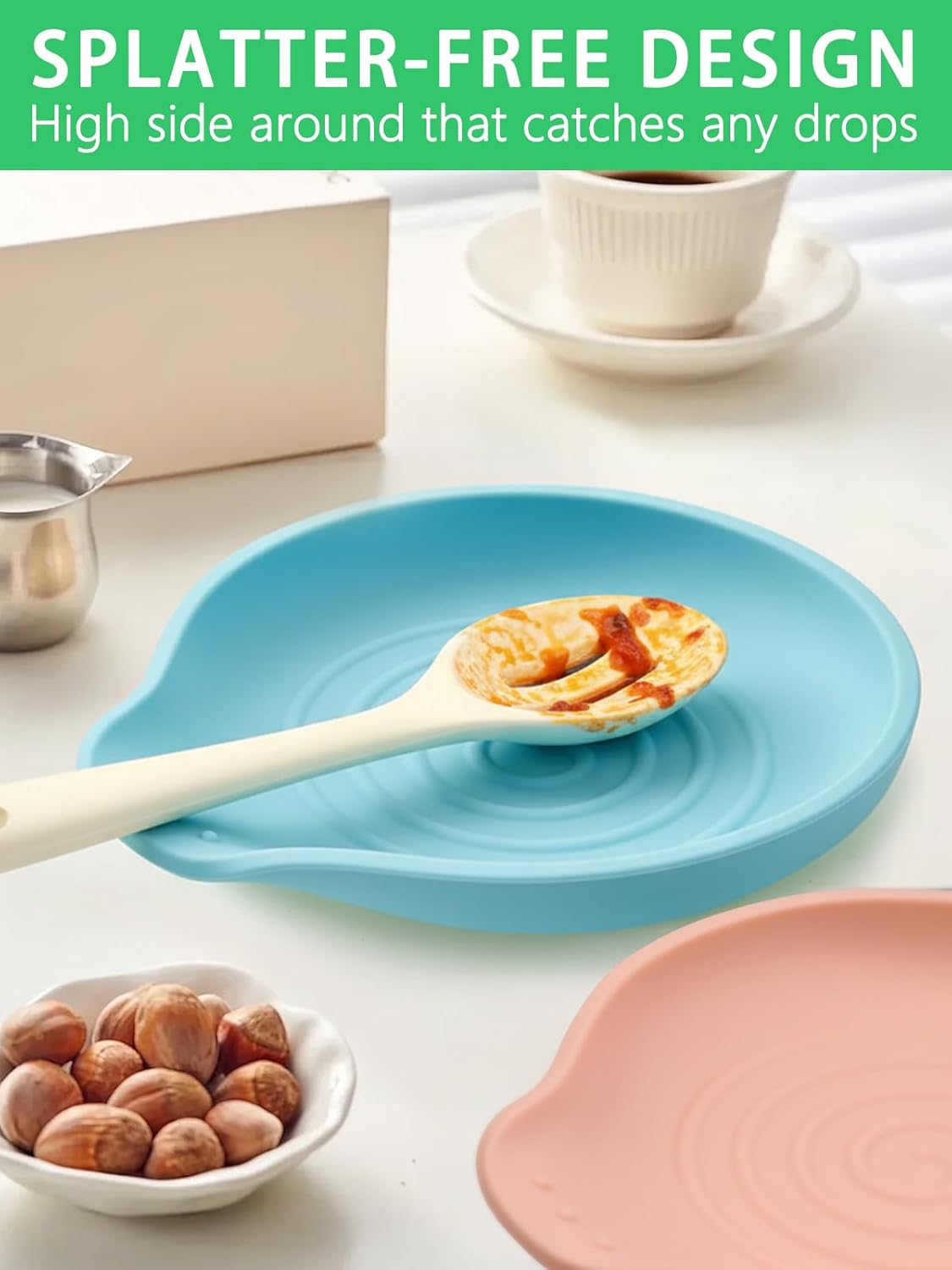 Spoon Rest for Stove Top, Set of 2 Silicone Spoon Rest for Kitchen Countertop, Heat-Resistant Utensil Rest for Spatula, Tongs or Spoon (1, 1 PCS - Blue)