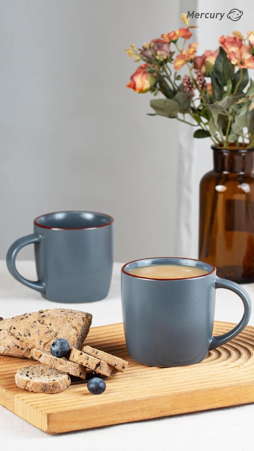 famiware Mercury Coffee Mugs 13 oz, Coffee Mugs Set of 6 with Handle, Cups for Latte, Hot Tea, Cappuccino, Mocha, Cocoa, Charcoal