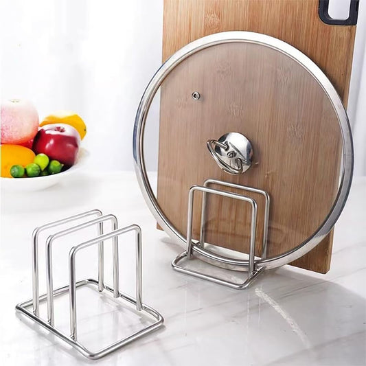 Stainless Steel Cutting Board Organizer,Cutting Board Holder Stand，Pot Lid Organizer, Kitchen Storage Rack for Lids and Boards,Cutting Board Stand for Countertop,Space-Saving Rack Organizer