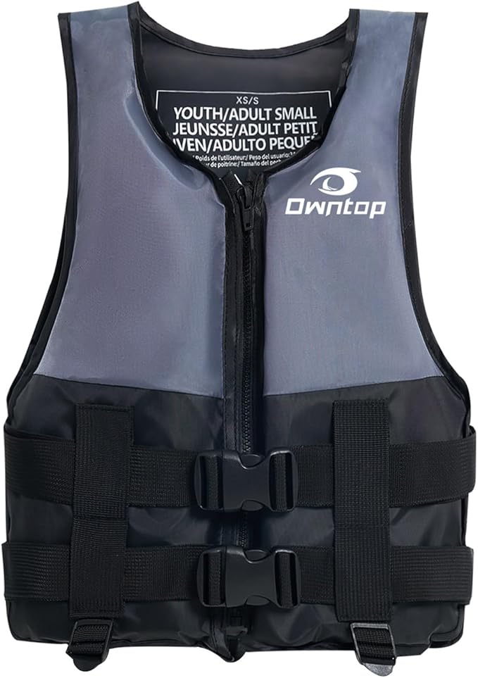 Owntop Kids and Adult Swim Jackets 50 to 125 lbs Dual Buckles, Zipper and Crotch Strap Ski Vest Lightweight PFD Perfect for Kayaking, Fishing, Paddle Board