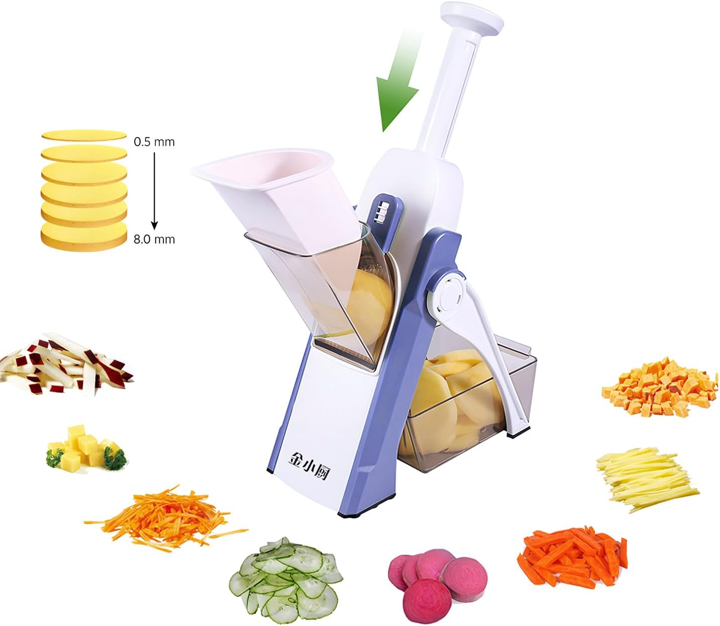 ShanSon Safe Mandoline Slicer,French Fry Cutter,Multifunctional Vegetable Chopper,Mandoline Potato Slicer with 25+ Presets & Thickness Adjuster, Chopping Artifact for Kitchen Meal Prep,Blue