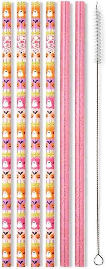 Swig Life Reusable Straws Trick or Treat Tall Straw Set & Cleaning Brush, Each Straw is 10.25 inch Long (Fits Swig Life 20oz, 22oz, and 32oz Tumblers)