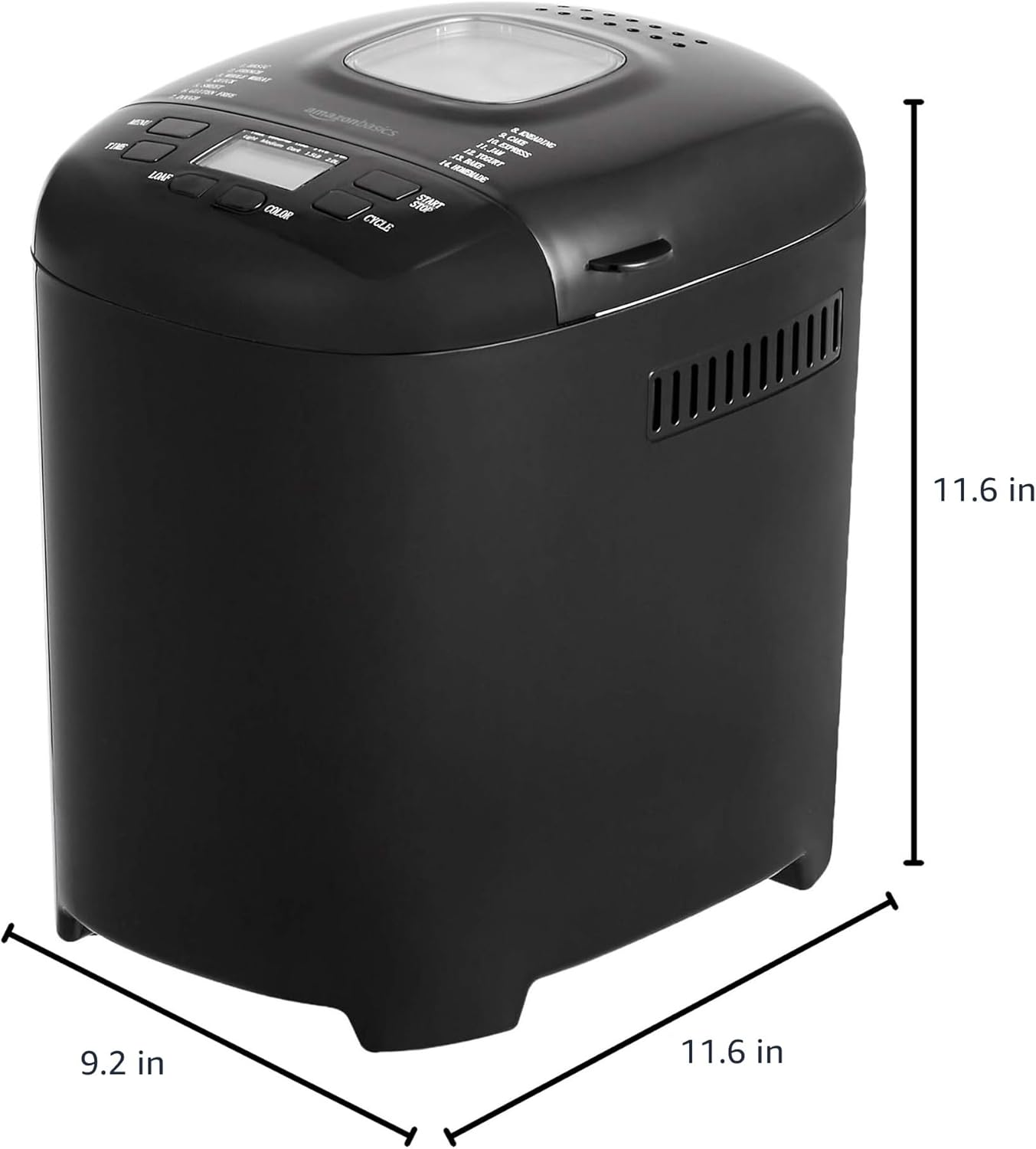 Amazon Basics Programmable Bread Maker, 2 Pound Non-Stick Automatic Bread Making Machine, 14 Settings for Breads, Doughs, Gluten-Free Options and More, LCD Display, Black