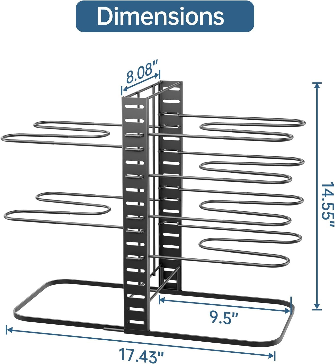 ORDORA Pots and Pans Organizer under Cabinet 14.55 Height, Adjustable 8-Tier Pot Organizers inside Cabinet, Kitchen Organizers and Storage Fit 6-11 inch Lightweight Cookware