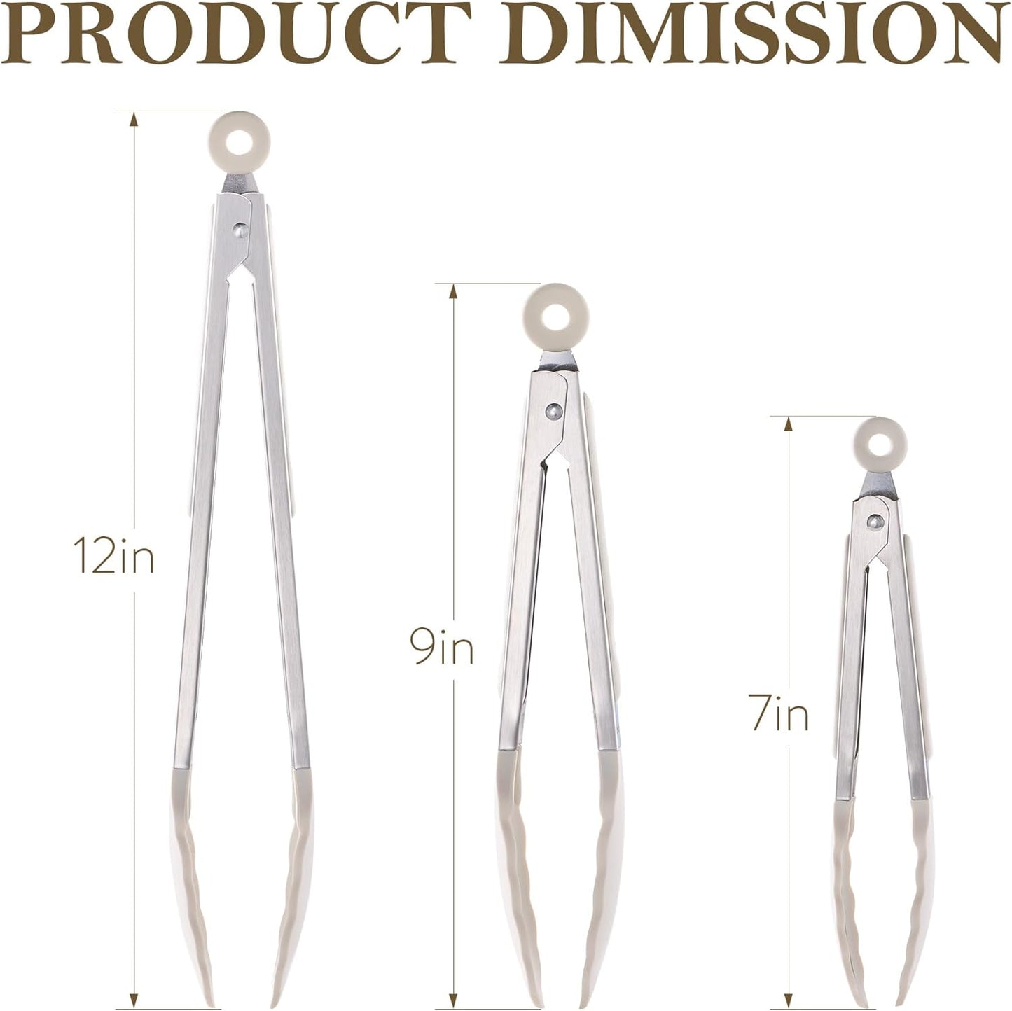 CAROTE Tongs for Cooking 428ºF Heat Resistant Locking Stainless Steel Kitchen Tongs with Non Scratch Silicone Tips, Perfect for Nonstick Cookware, BBQ Tongs Set of 3 (7"+9"+12")