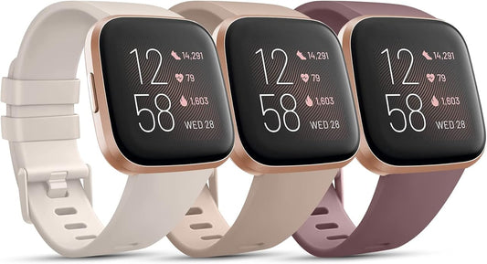 3 Pack Sport Bands Compatible with Fitbit Versa Bands, Classic Soft Sport Replacement Wristbands for Fitbit Versa 2 Smart Watch Women Men