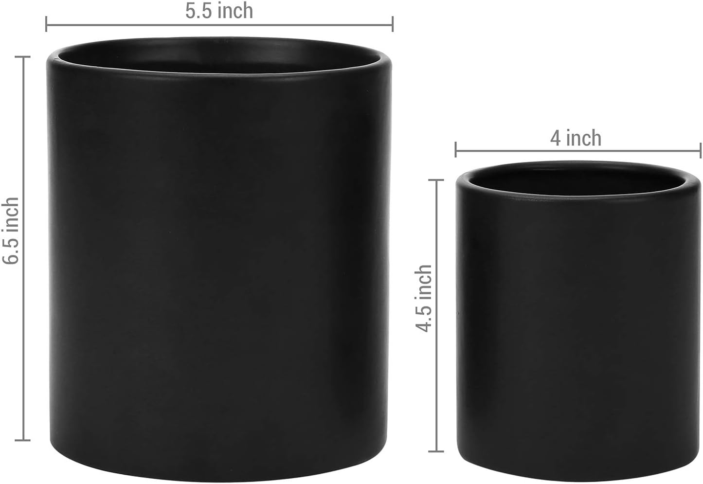 MyGift Set of 2 Black Ceramic Utensil Holder Kitchen Canister Cooking Tools Crock, Large and Small Countertop Silverware Caddy