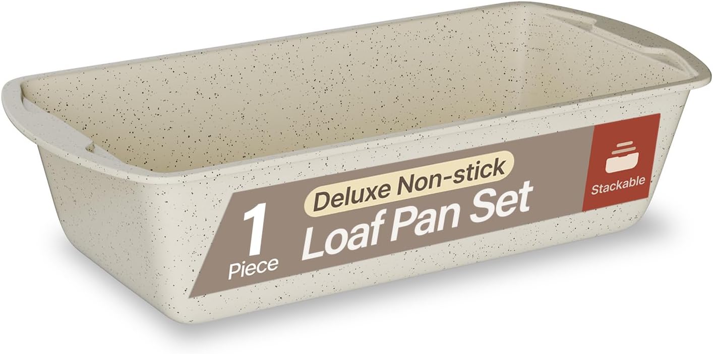 Nonstick Loaf Pan Set Pack of 1, Carbon Steel 11" Large Baking Bread Pan, Oven Safe Up to 450°F, PFOA, PFOS, PTFE Free, Space Saving Stackable Design, Stain Resistant, Dishwasher Friendly,White Marble