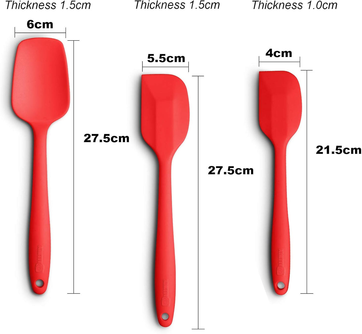 Silicone Spatula 3-piece Set, Ergonomic Handle High Heat-Resistant Spatulas, Non-stick Rubber Spatulas with Stainless Steel Core, Red