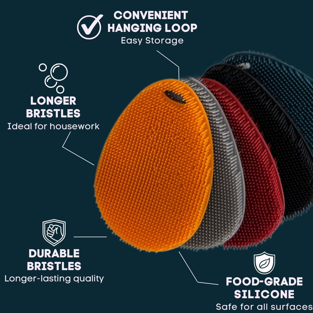Silicone Sponge Dish Scrubber - Food Grade and Housecleaning - BPA Free Silicone Kitchen Scrubber [5 Pack Ovals Winter]