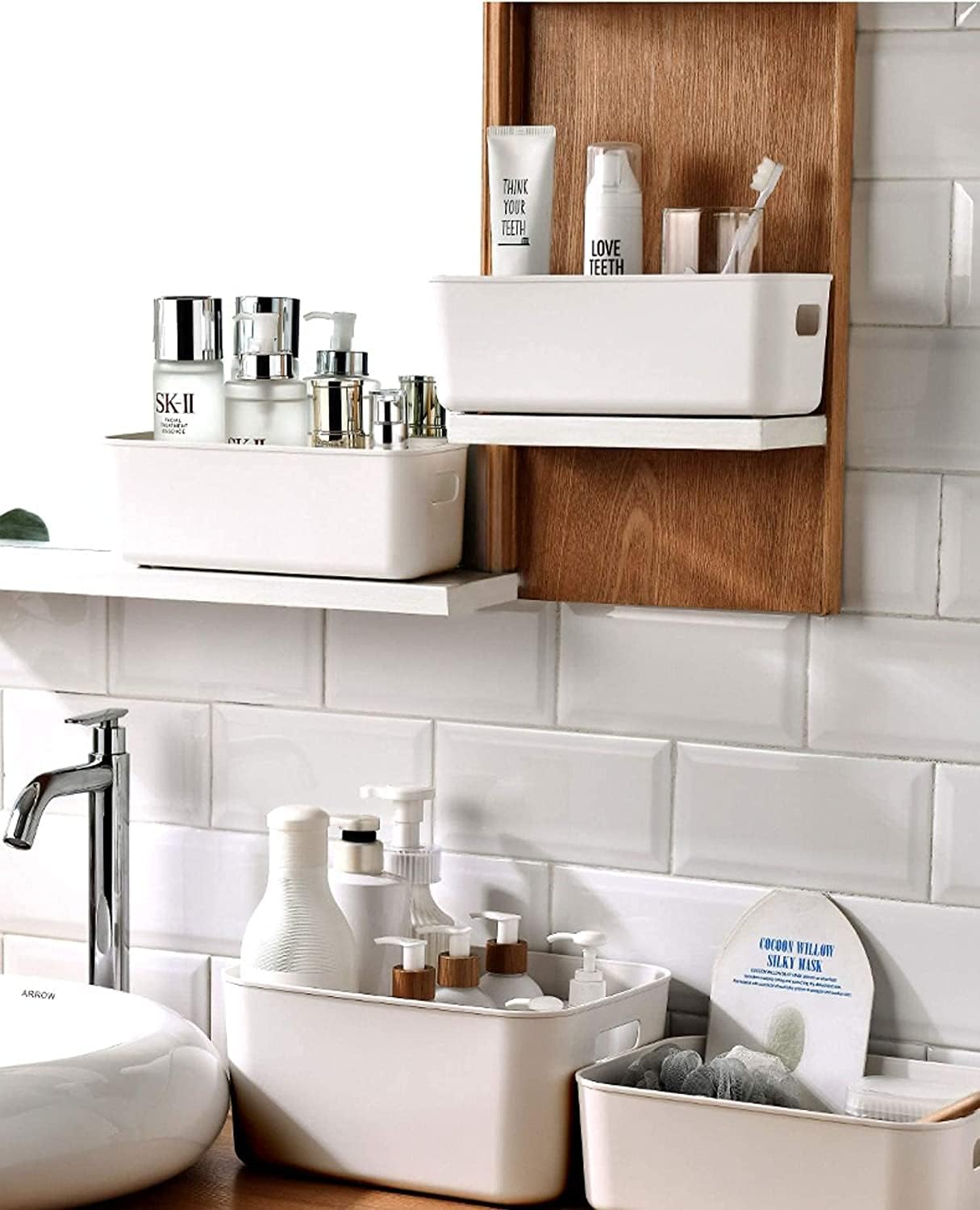 Set Of 3 Plastic Storage Bins,Versatile Kitchen Pantry Organization and Storage,for Plastic Storage Container Under Bed,Under Sink Bathroom Organizer (White, 3 Pack Small)