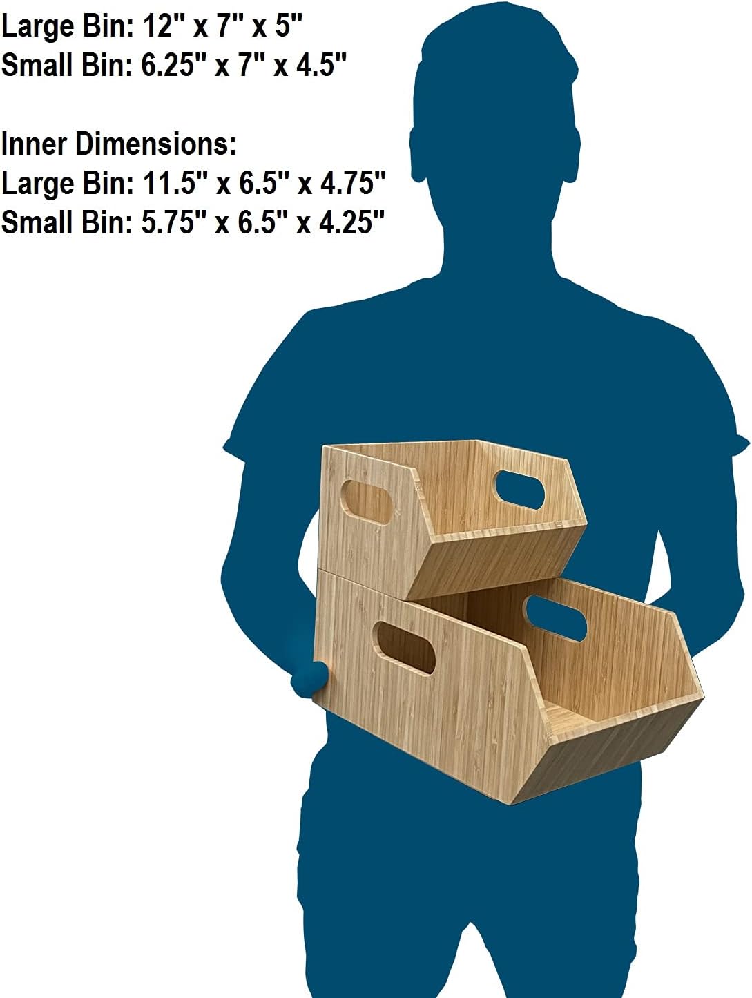 MobileVision Bamboo Storage Bins for Pantry & Kitchen Cabinet Organizer Multi-Purpose 2 PC Stackable Set for Canned Goods, Vegetables, Pouches, Boxed Meals & more