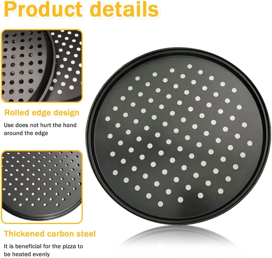 11 Inch Pizza Pan for oven, Round Nonstick Pizza Pans with Holes, Carbon Steel Pizza Baking Tray for Home Kitchen 2 Pack