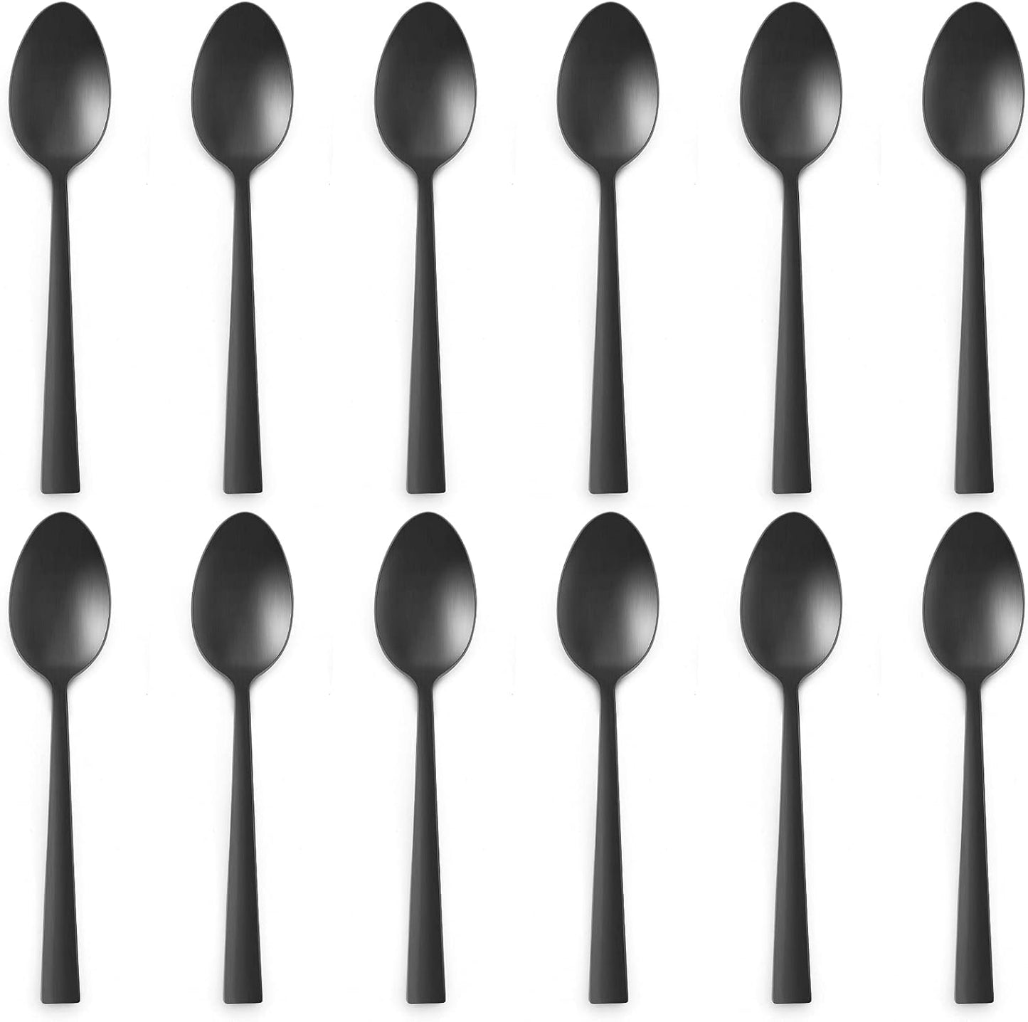 Matte Black Dinner Spoons Set of 12, E-far 7.9 Inch Stainless Steel Soup Spoons Tablespoons for Home, Kitchen or Restaurant, Non-toxic & Mirror Polished, Squared Edge & Dishwasher Safe