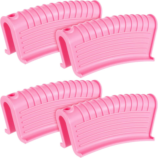 Patelai 4 Pcs Silicone Assist Hot Pan Handle Holder Pot Handle Covers for Cast Iron Skillets Holder Sleeve Nonslip Heat Resistant Pan Cover for Enameled Griddles Casserole Frying Cookware(Pink)
