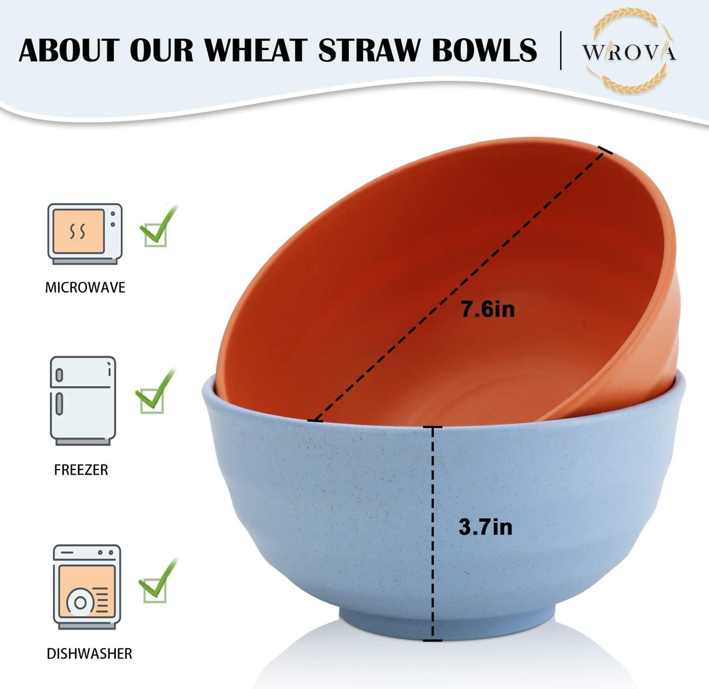 Wheat Straw Bowls Set 60 OZ Unbreakable Large Cereal Set of 6 - Microwave and Dishwasher Safe, Big for Camping and Party - BPA Free Soup Bowl for Serving Oatmeal and Salad - 6 Colors