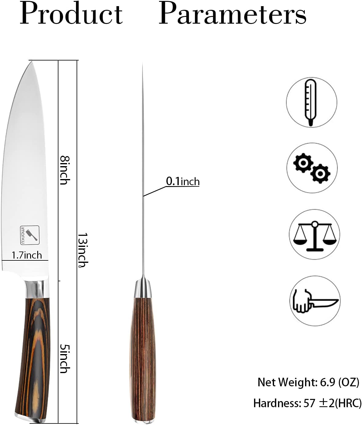 imarku Chef Knife - Pro Kitchen Knife 8 Inch Chef's Knives Japanese SUS440A Stainless Steel Sharp Paring Knife with Ergonomic Handle, Orange Handle, Gifts for Men and Women