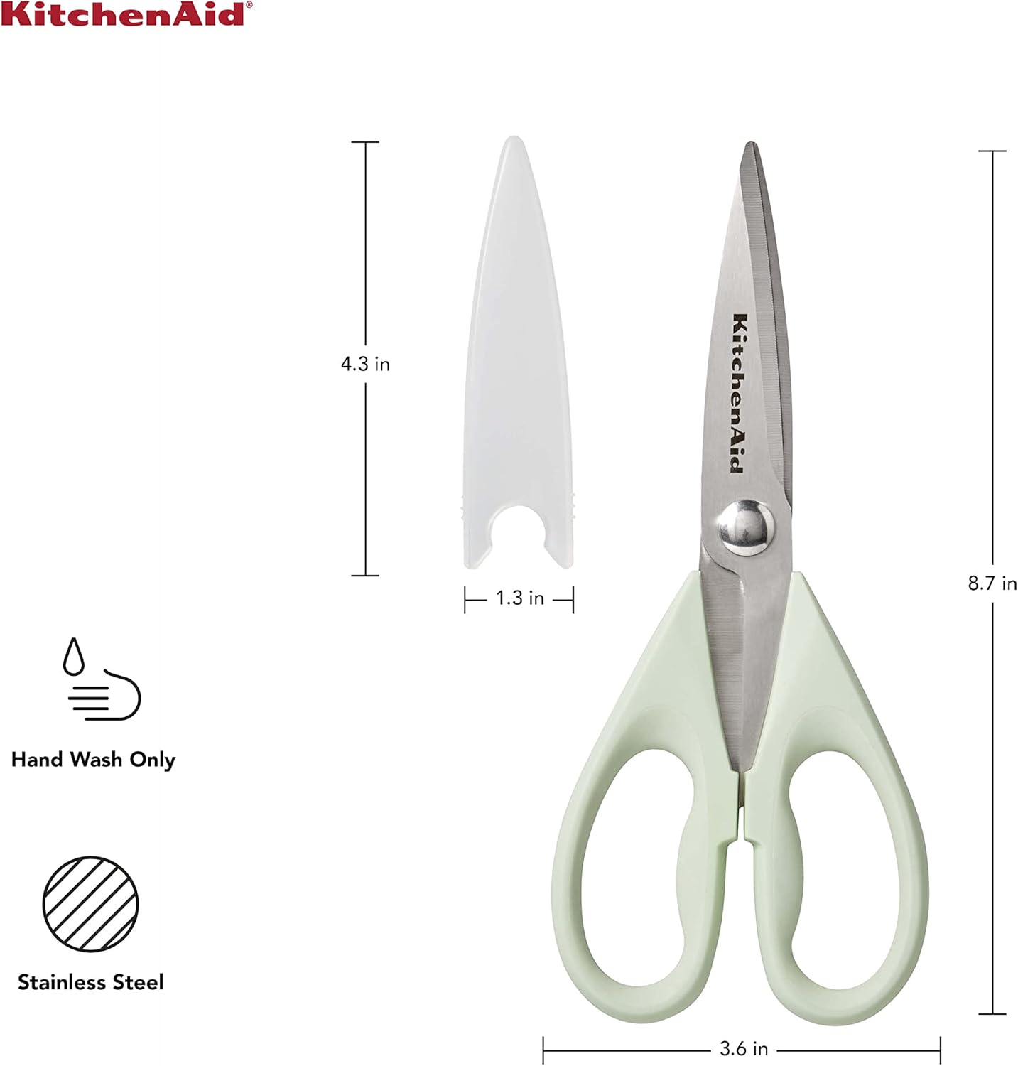 KitchenAid All Purpose Kitchen Shears with Protective Sheath Durable Stainless Steel Scissors, Dishwasher Safe, Soft Grip Comfort Handle, 8.72 Inch, Pistachio