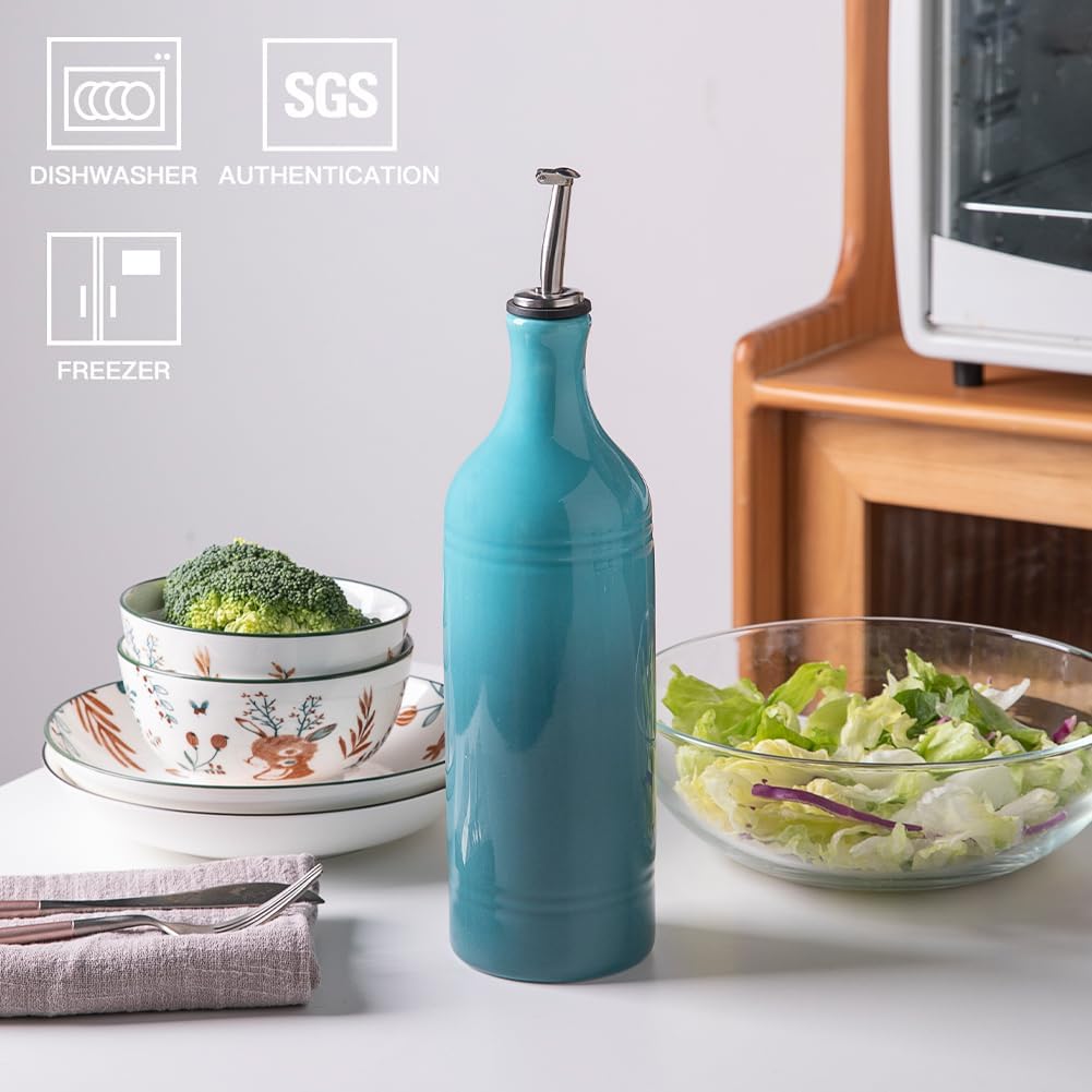 Sweejar Large Ceramic Olive Oil Dispenser Bottle, Opaque Oil Cruet Protects Oil to Reduce Oxidation, Storage Oil, Vinegar, Soy Sauce & Other Liquids, Pack of 1, 24 Fl Oz (Gradient Blue)