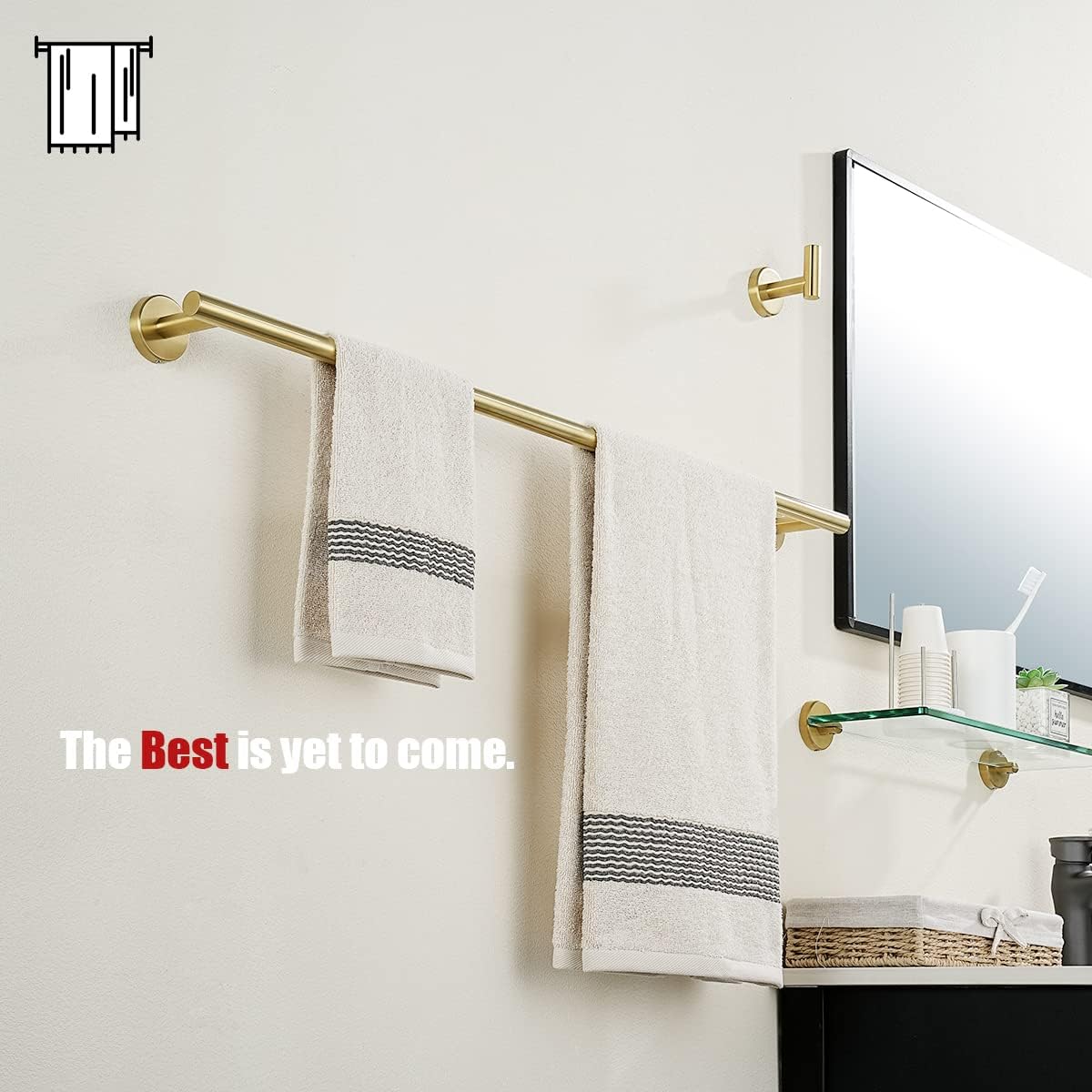 JQK Gold Towel Bar, 33 Inch 304 Stainless Steel Thicken 0.8mm Towel Rack Bathroom, Towel Holder Brushed Golden Wall Mount, Useable Length 30 Inch, TB110L30-BG