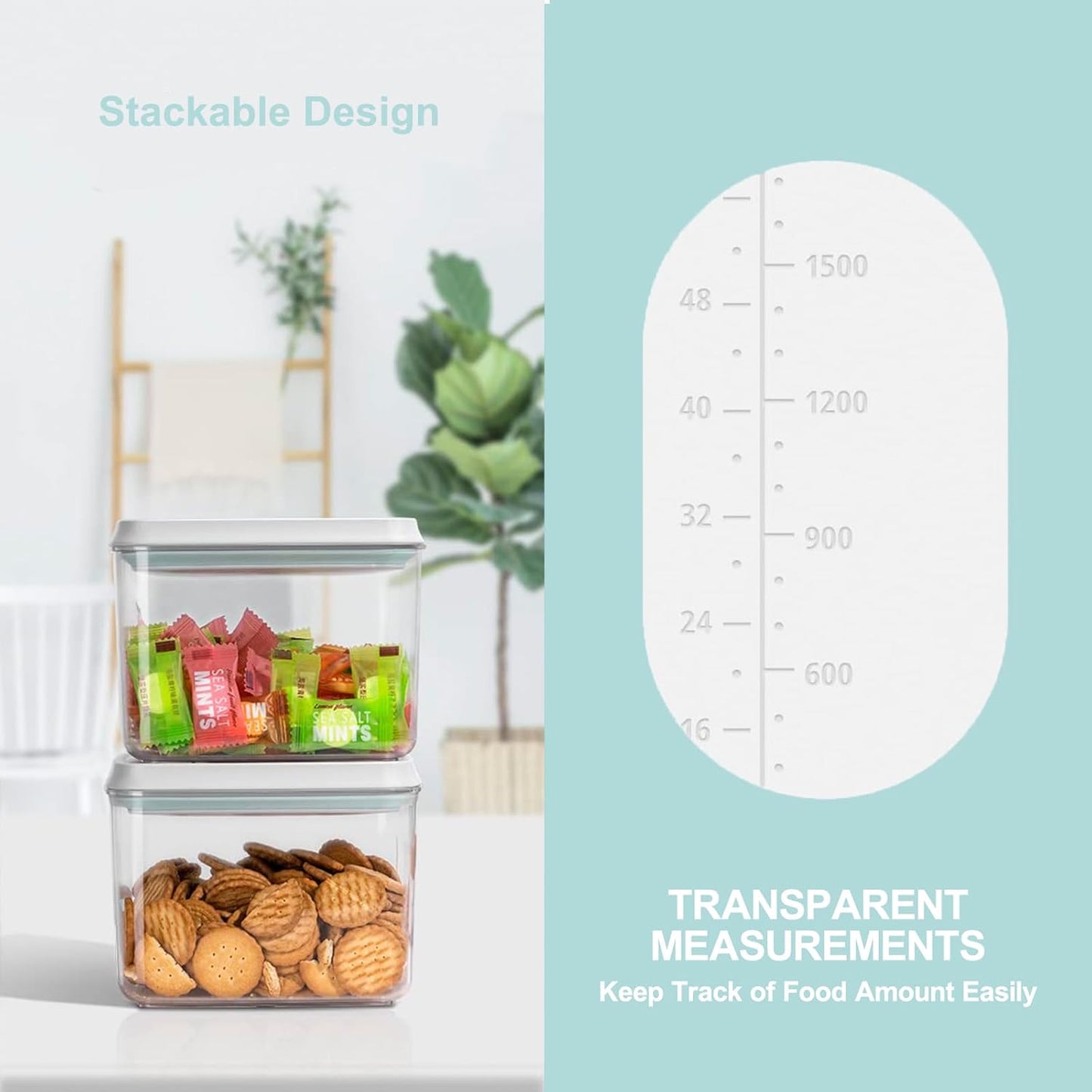 Pop Containers with Lids - Stackable Airtight Food Storage, Kitchen Pantry Storage Containers for Snacks Candy Salt Herbs Spices BPA-Free ((500ML+1200ML+1800ML)*2)