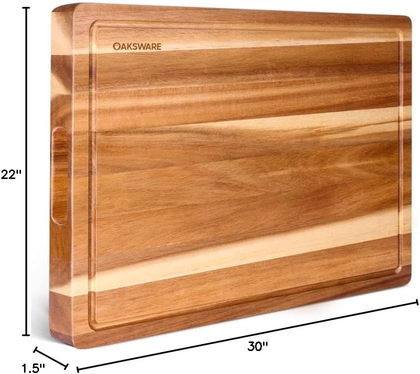 OAKSWARE Cutting Boards, 30 x 22 Inch Extra Large Acacia Wooden Cutting Board for Kitchen, Edge Grain Wood Chopping Board with Juice Groove and Handles, Pre-Oiled Carving Tray for Meat & Cheese