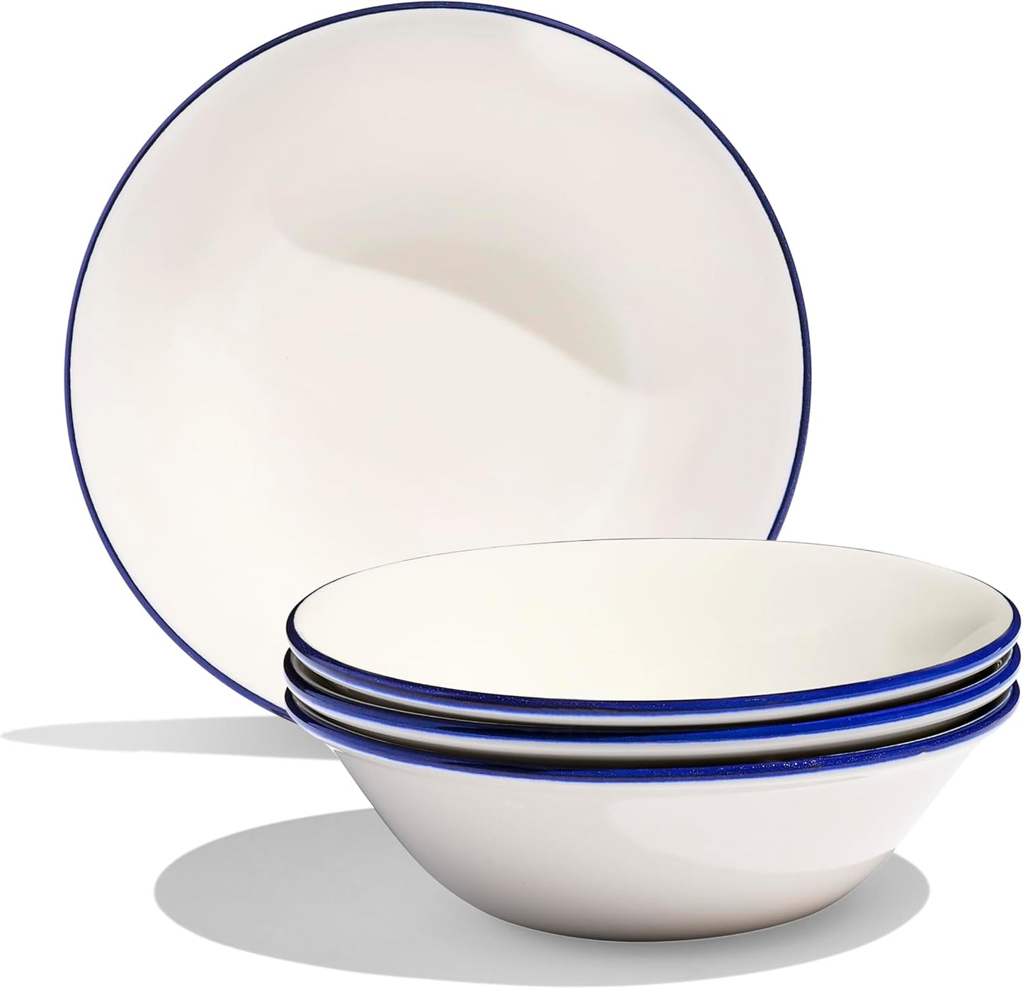 Made In Cookware - Set of 4 - Side Bowls - White With Navy Rim - Porcelain - Crafted in England