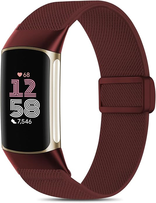 Magnetic Stretchy Nylon Compatible with Fitbit Charge 6 Bands/Fitbit Charge 5 Bands, Elastic Fabric Sport Adjustable Wristband Strap for Charge 5/6 Smartwatch Women Men