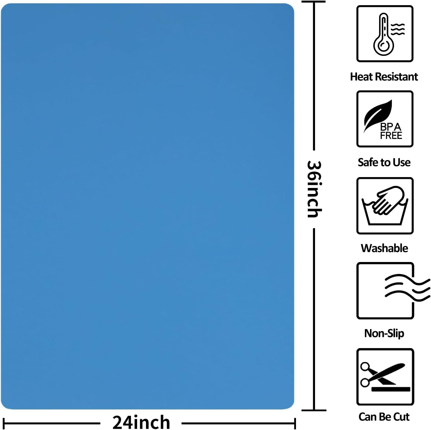 Silicone Mat Heat Resistant Mats for Countertop, Large Silicone Mats for Crafts Kitchen Counter Workbench Table protector, Size 36x24 inches Thick 2mm,Rolled Package,Light Blue
