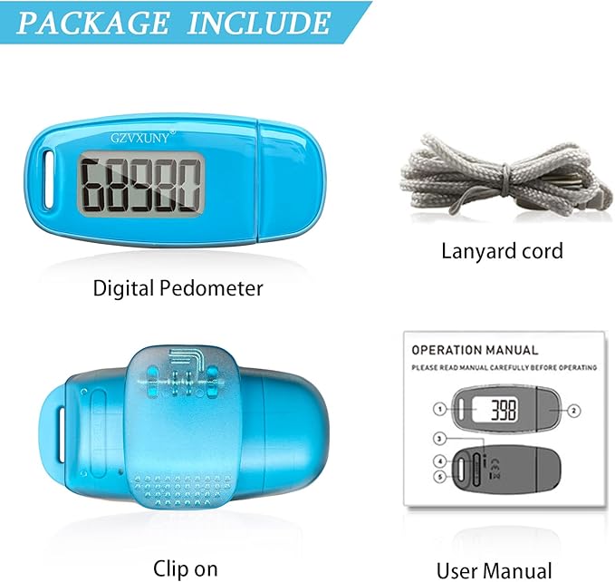 3D Pedometer Clip On, Simple Walking Step Counter with Backlight, USB Rechargeable Accurate Step Counter, Daily Target Monitor, Exercise Time (Blue)