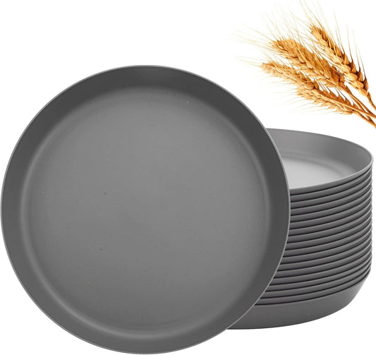 18pcs Dark Grey Wheat Straw Plate Set - Unbreakable Deep Dinner and Lightweight Salad Plates for Camping, Kitchen, Picnics