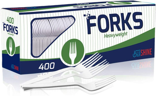 400 Pack Extra Heavyweight Disposable White Plastic Forks - Heavy Duty White Cutlery-Utensils, Parties, Dinners, Catering Services, Family Gatherings
