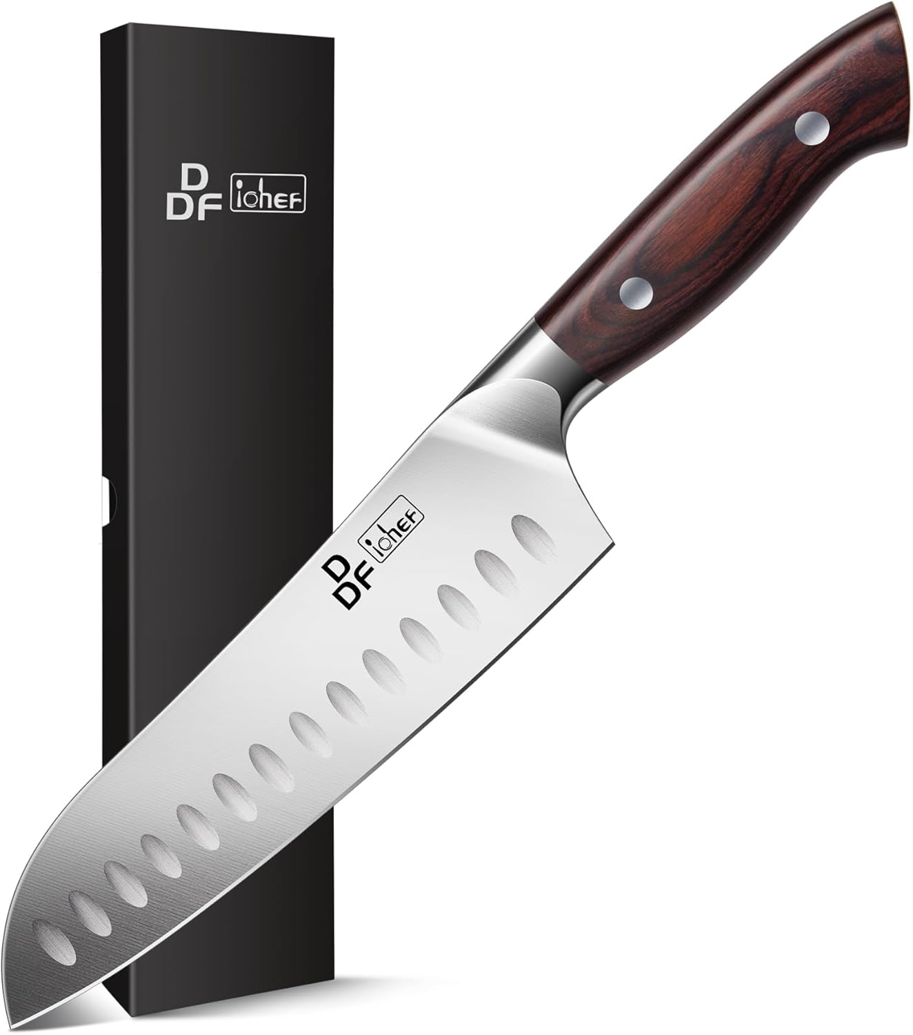 DDF iohEF Kitchen Knife 7 inch Chef Knife Professinal Santoku Knife, Japanese Stainess Steel Ultra Sharp Cooking Knife with Ergonomic Handle for Chopping Vegetable and Cooking